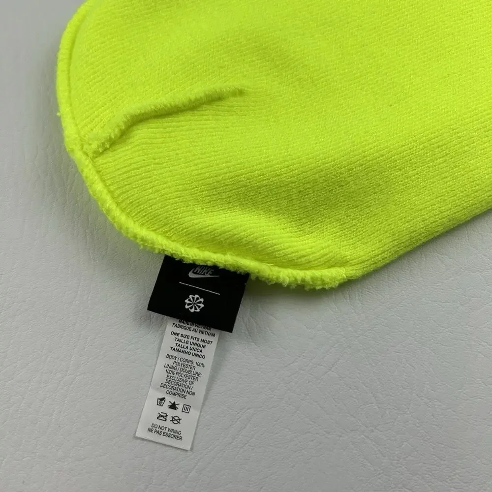 Nike Volt Neon Green Cuffed Beanie Hat Embroidered Logo One Size Unisex Adult